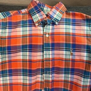 Polo Ralph Lauren classic fit long-sleeve plaid shirt in an orange, blue Size S